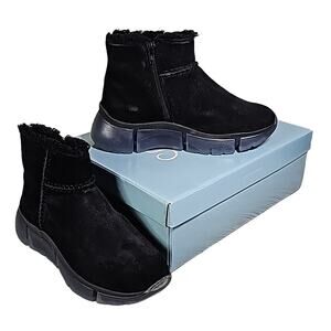 Seychelles Winded Suede Shearling Black Ankle Boots Womens Size 6.5 NEW